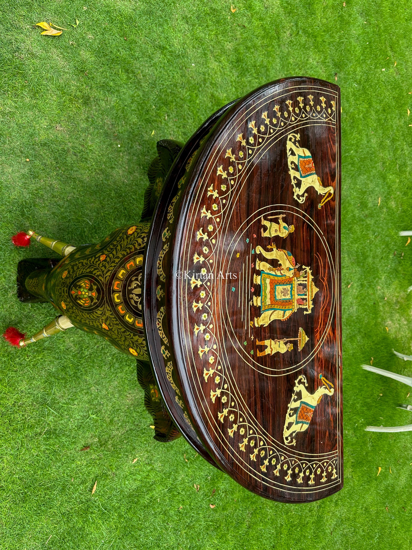 Rosewood Elephant Console | Brass Inlay | 30x40x23 Inches