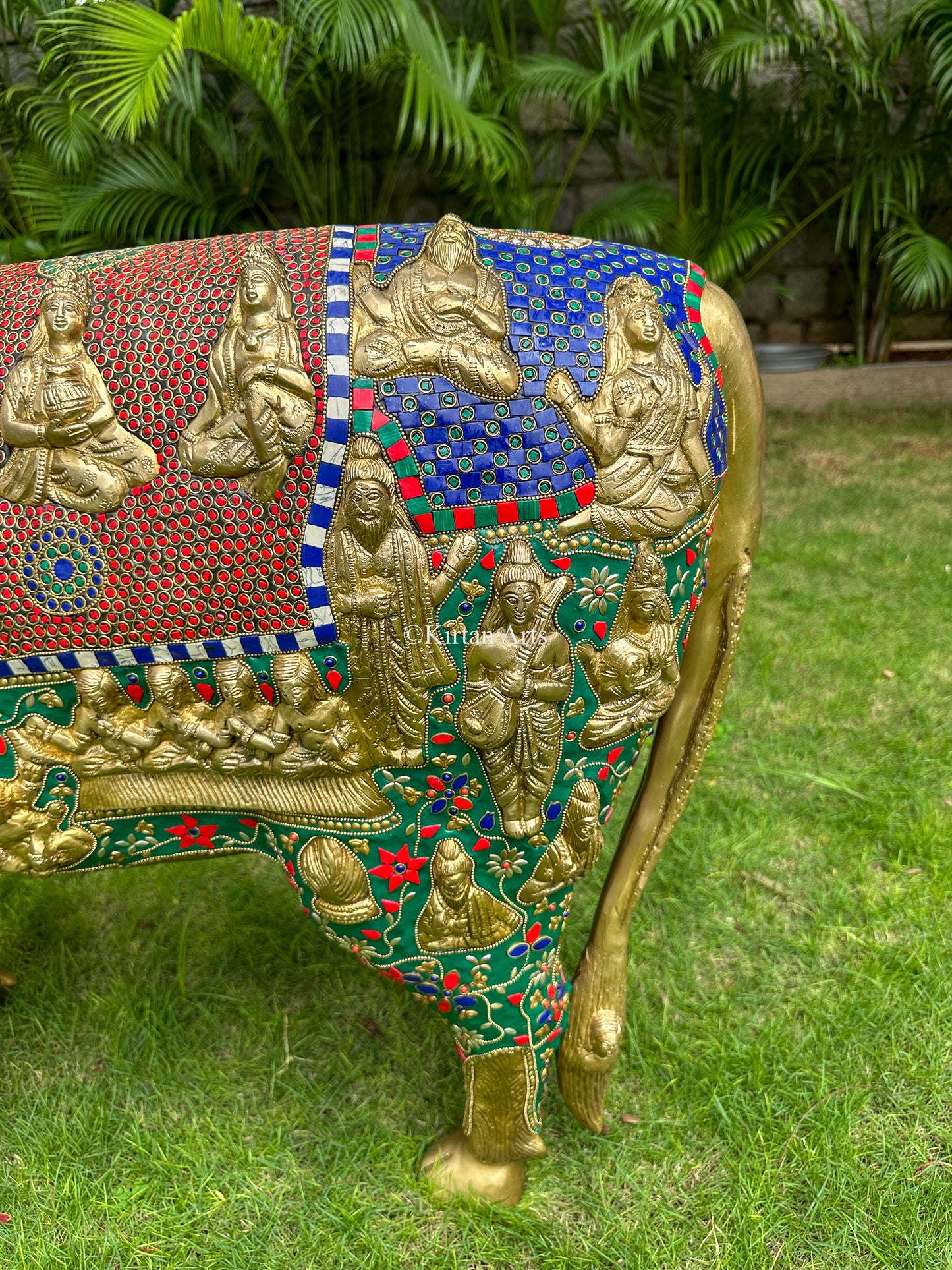 Brass Kamadhenu Cow and Calf | Meenakari work | 3ft