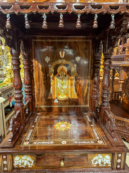 Rosewood Mandir 52" Tirupati Balaji Inlay