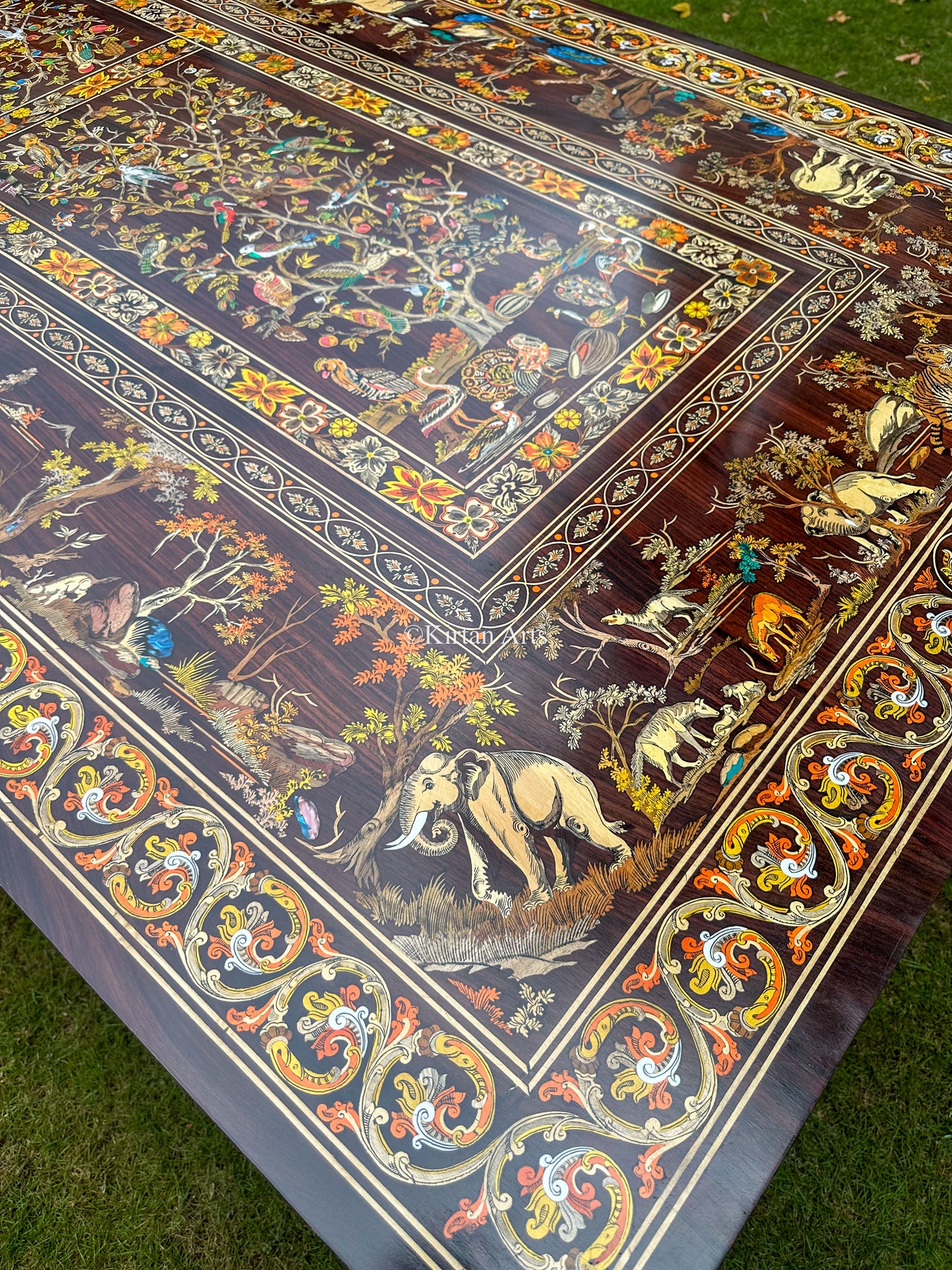 Rosewood Dining 8 Seater Set | Jungle Theme Inlay | 8x4 ft