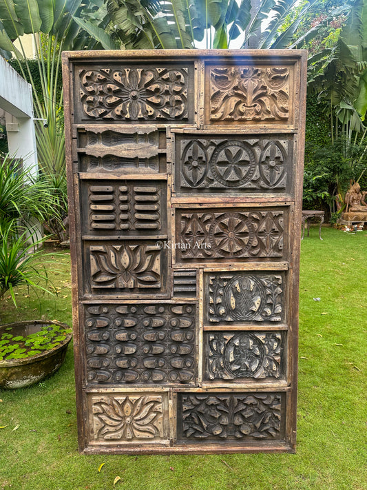 Antique Wooden Panel | Repurposed Printing Blocks | 7x4 ft