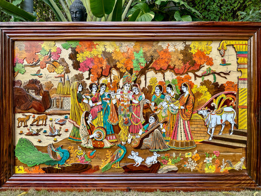 RadhaKrishna Rosewood Panel | 3x5 ft | 3D Embossed Artwork