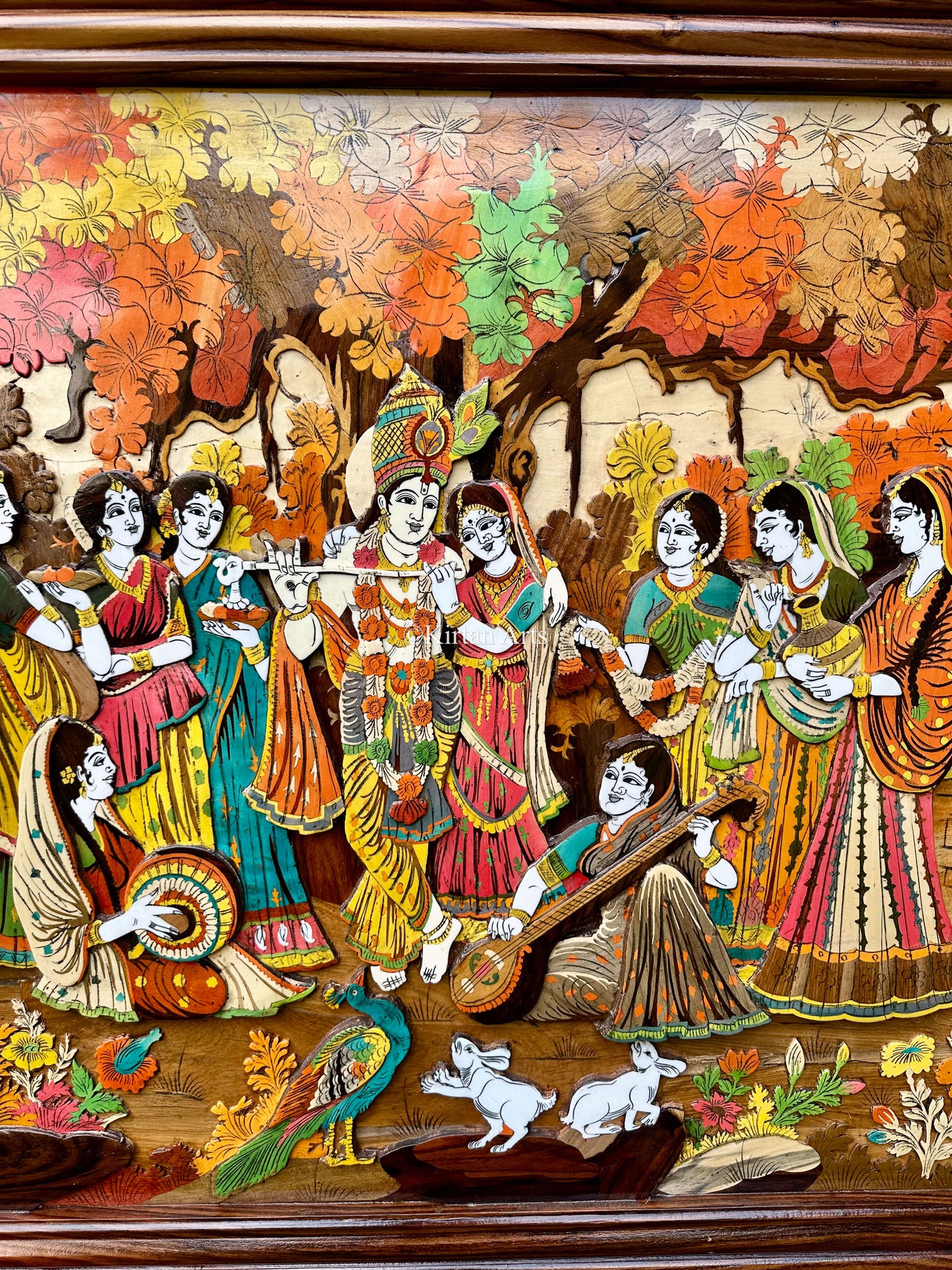 RadhaKrishna Rosewood Panel | 3x5 ft | 3D Embossed Artwork