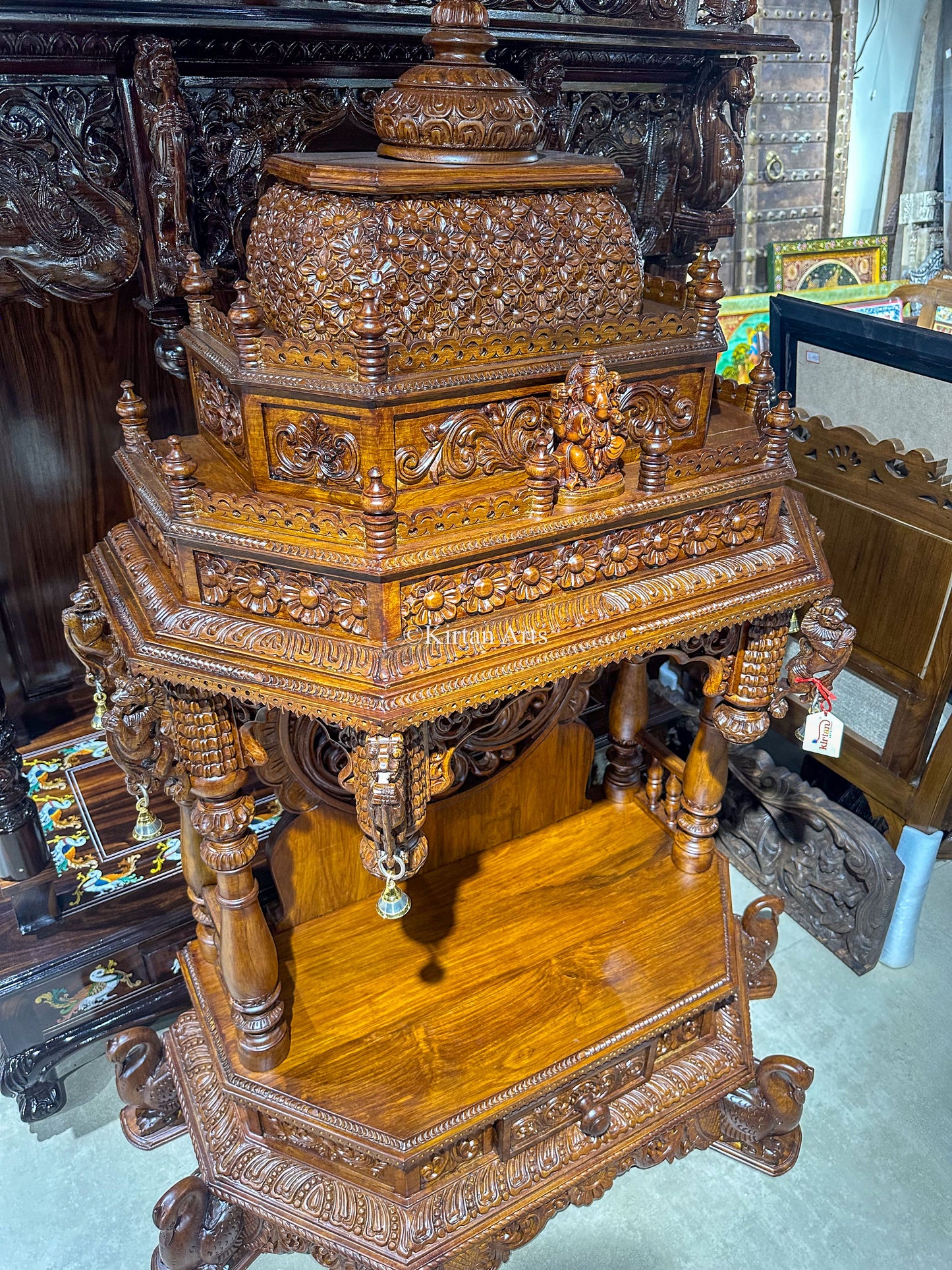 Teakwood Carved Mandir 62" | 24 Inch Pillar Size