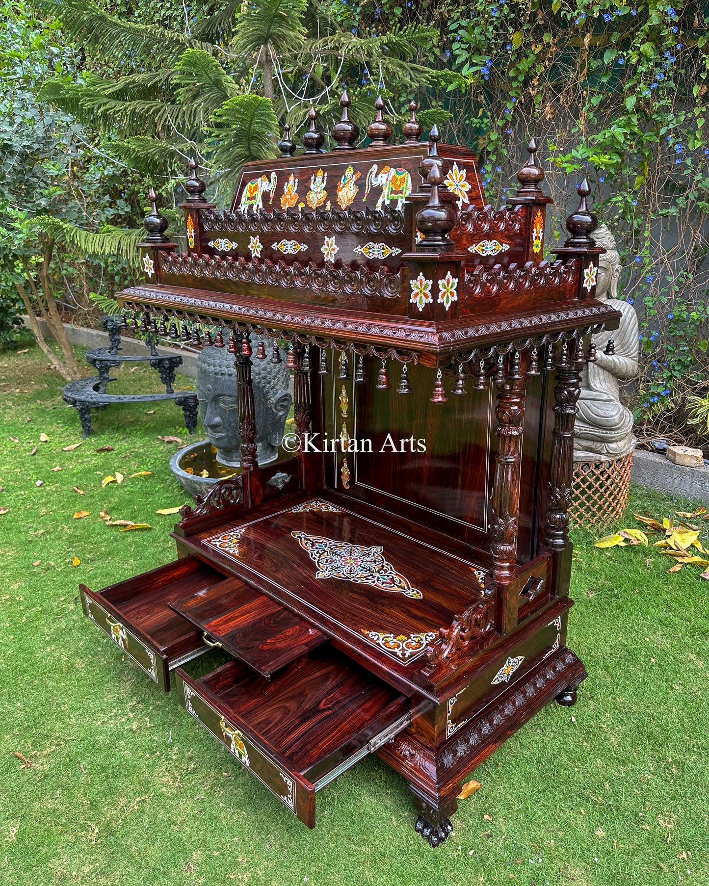 Premium Rosewood Pooja Mandir | Customisable Inlay Work | 5.6x4x2 ft
