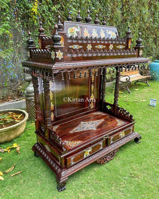 Premium Rosewood Pooja Mandir | Customisable Inlay Work | 5.6x4x2 ft