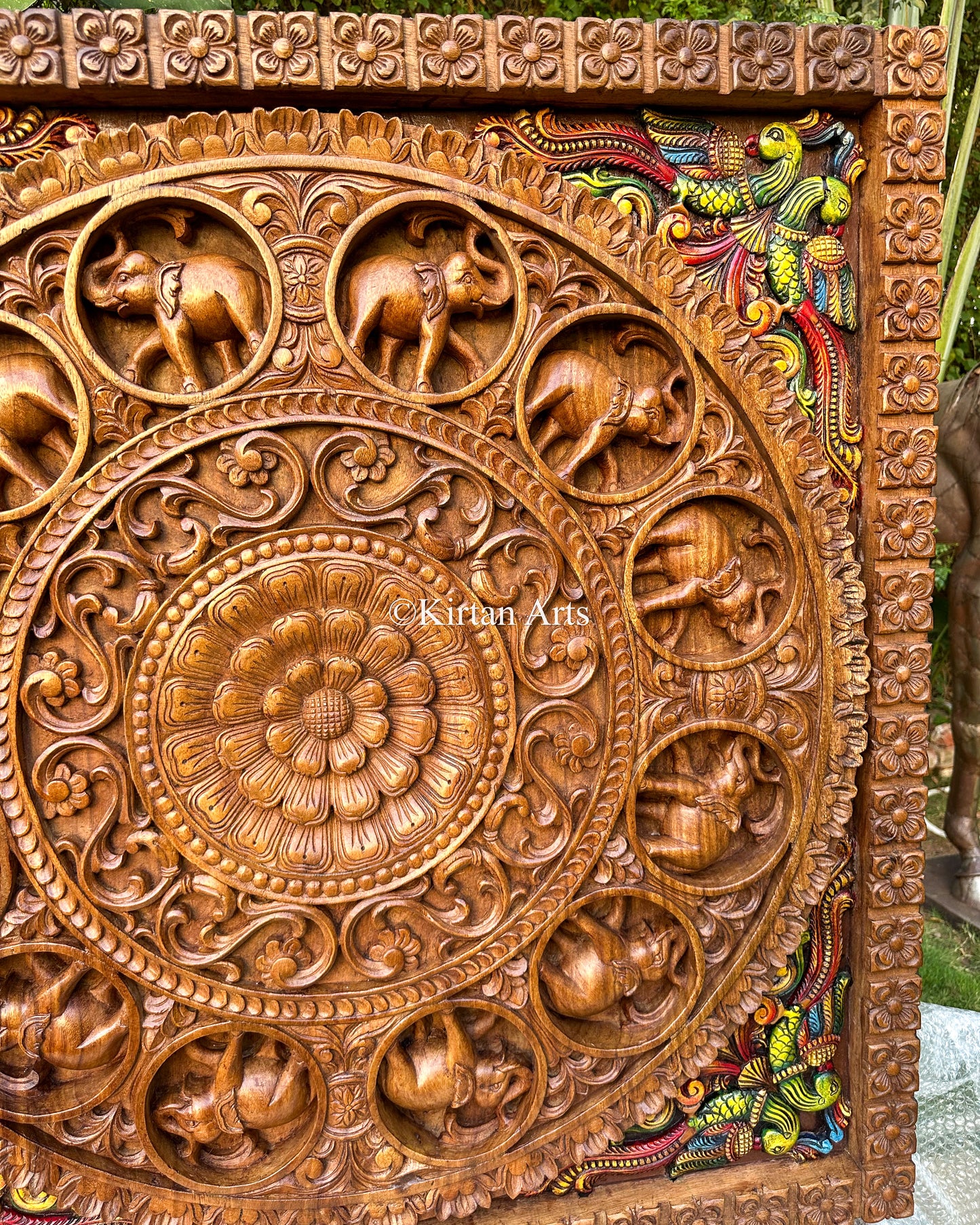 40"x40" Handcarved Wooden Gaja Mandala Panel