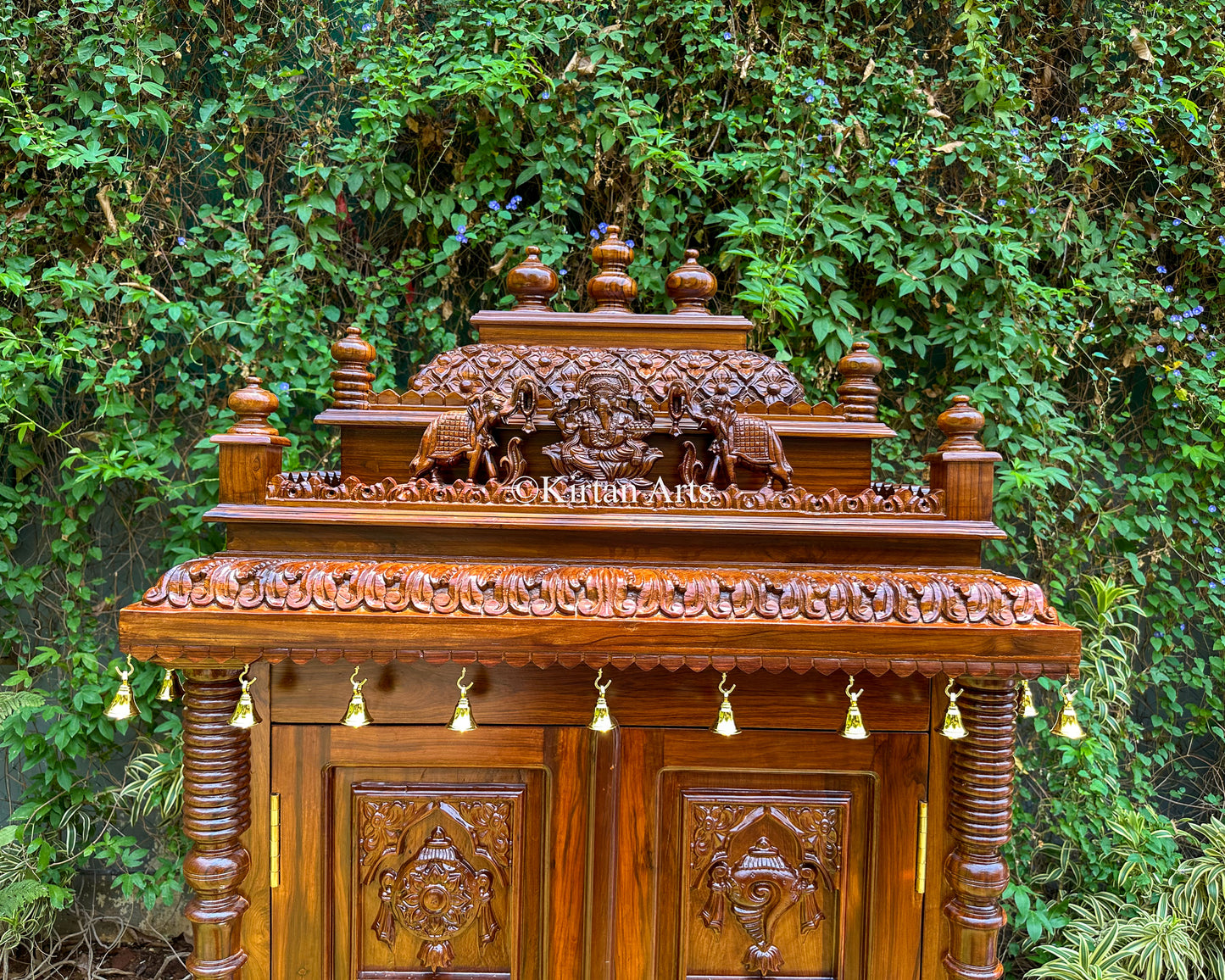 Teakwood Cupboard Style Mandir | Handcarved | 84x42x25 Inches