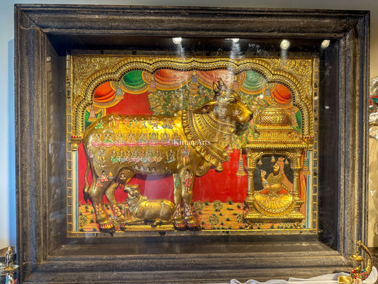 Kamadhenu Tanjore Painting Embossed 3x4ft