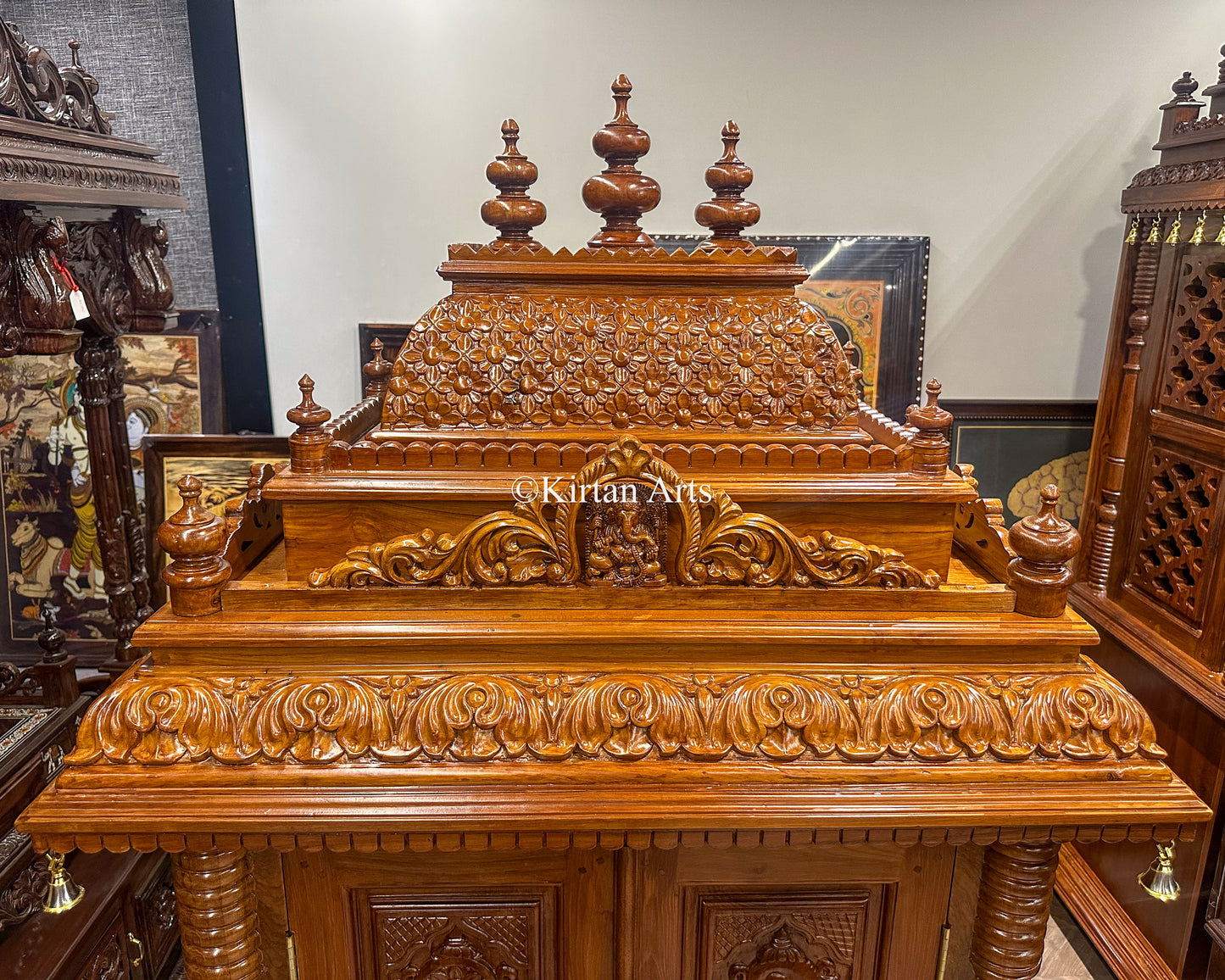 Hand-Carved Solid Teakwood Mandir | 6x3 ft