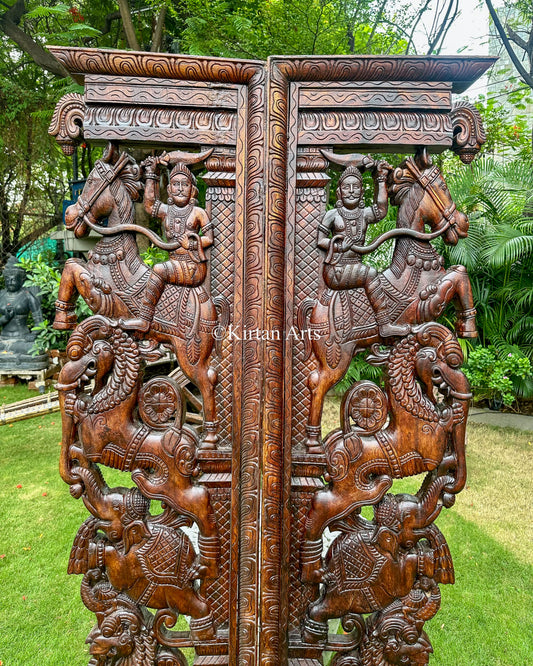 Hand-Carved Traditional Yali Pillars | 82" | Pair