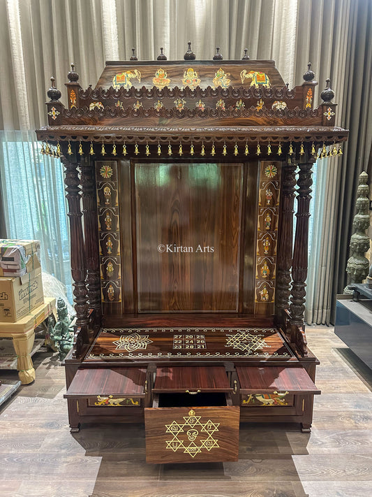 Rosewood Pooja Mandir | Custom Kolam Work | 7ft