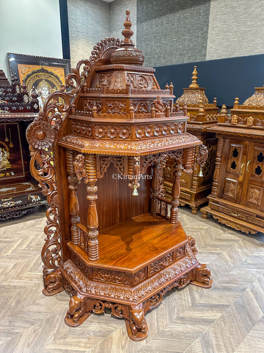 Teakwood Carved Mandir | Elephant Legs | 62"