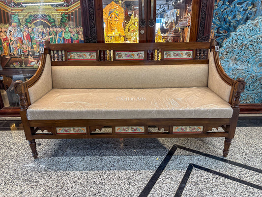 Maharani Teakwood Art Sofa Set (3+1+1+Center Table) | Peacock Artwork