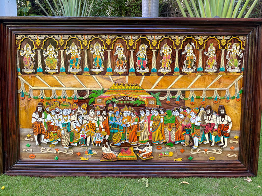 Srinivasa Kalyanam Rosewood Panel with Dasavatar | 3x5 ft | 3D Embossed