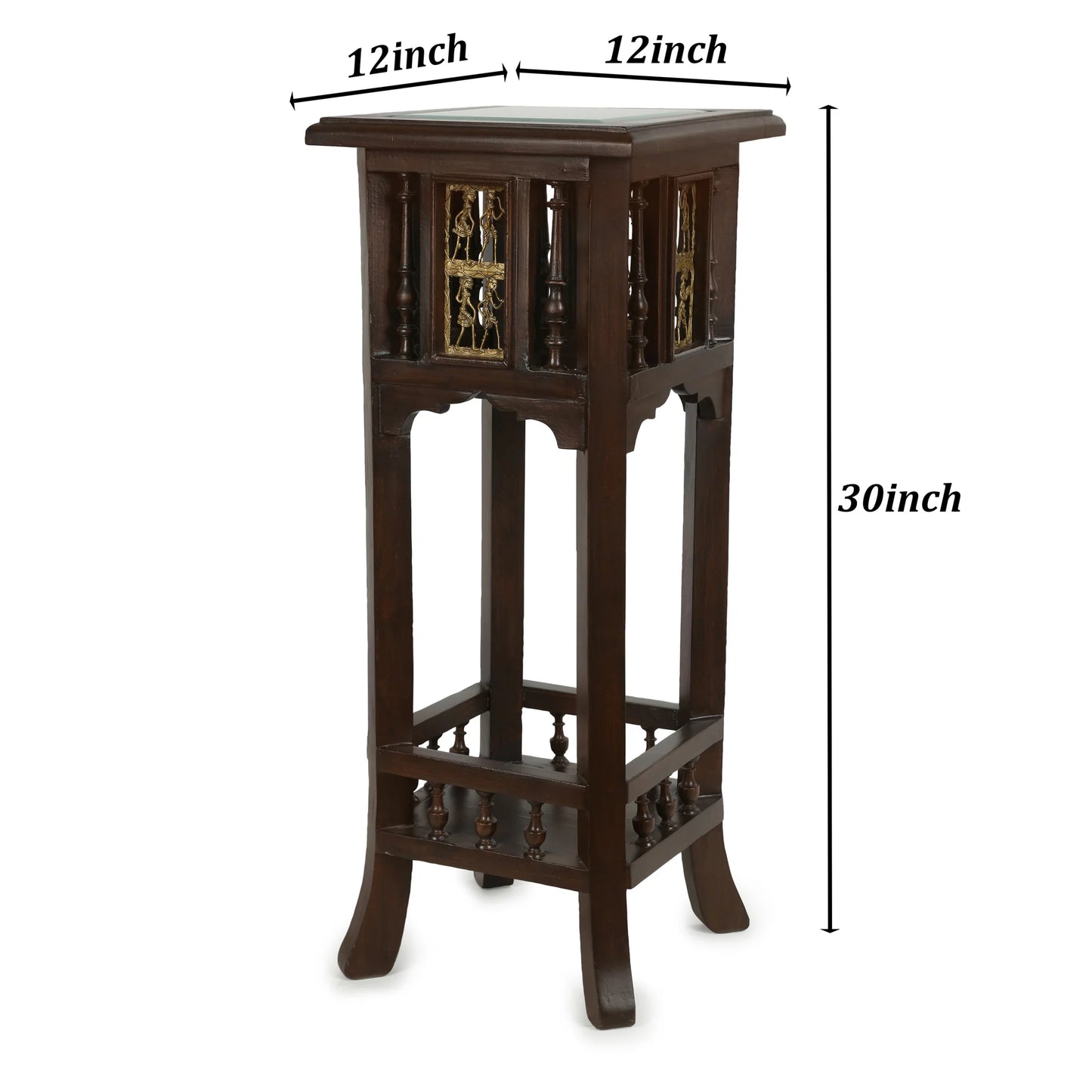 Nyra-II Premium Teakwood 30-Inch Tall Planter Stand – Warli & Dhokra Art Accents