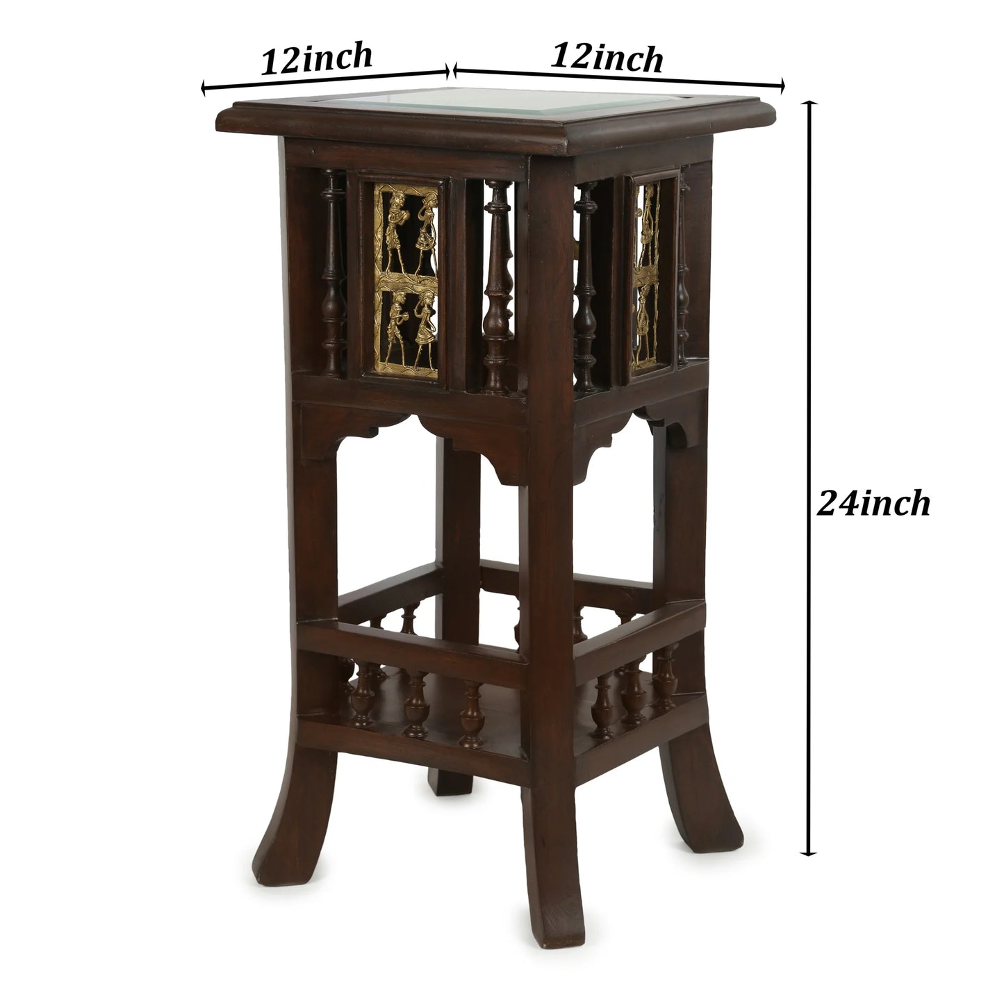 Nyra Premium Teakwood Planter Stand – 24-Inch Tall Accent Table with Warli & Dhokra Art