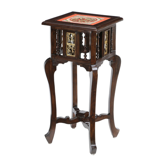 Shahi Premium Teakwood 30-Inch Tall End Table – Warli & Dhokra Art Accents