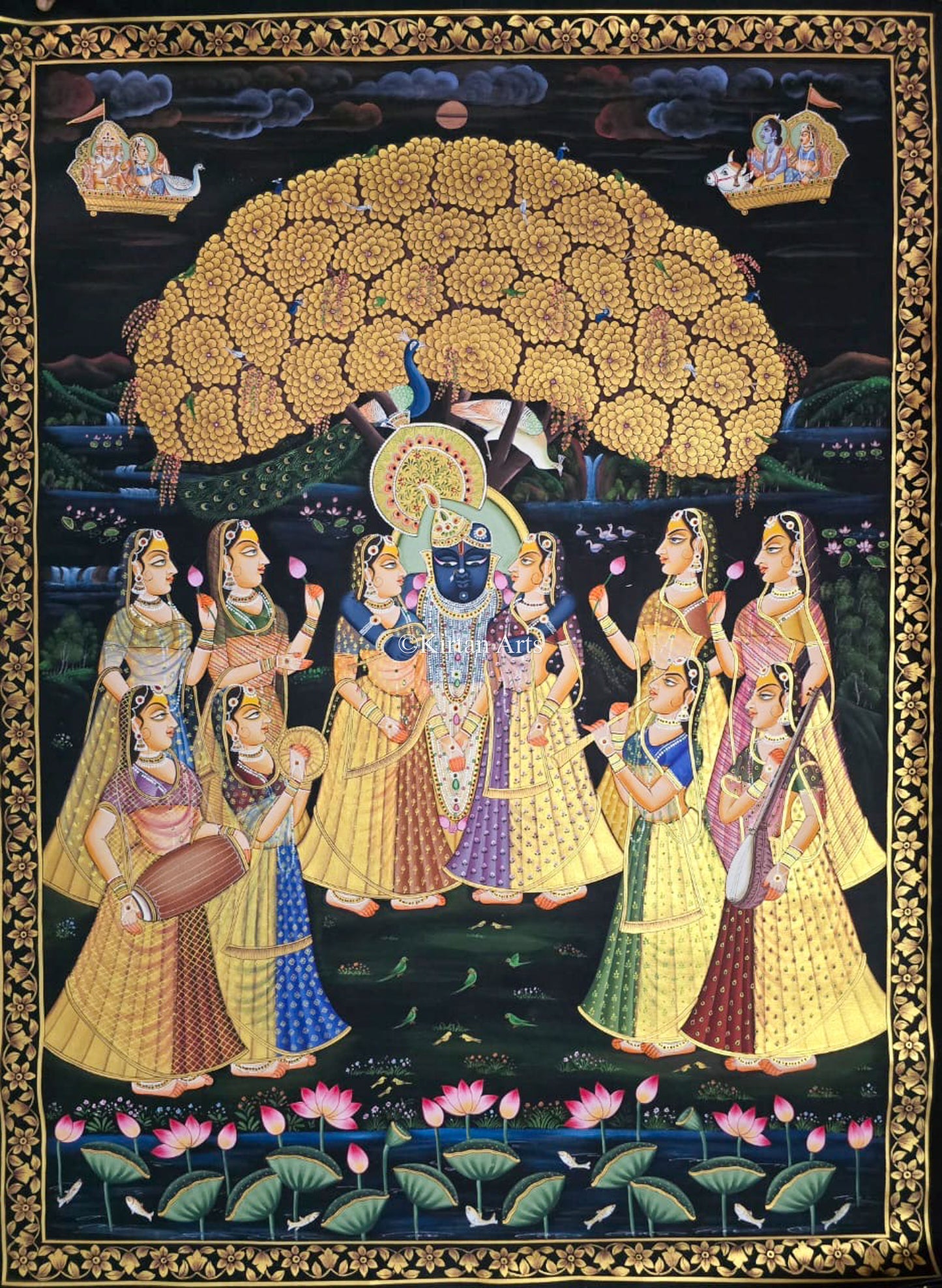 Shrinathji Pichwai Painting | Intricate Work | Dark Background | 4x3 ft