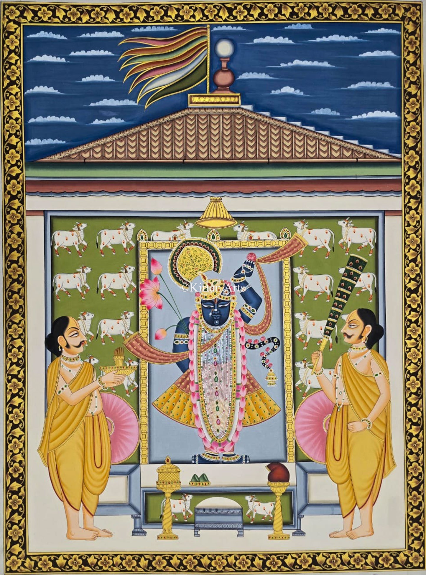 Shrinathji Pichwai Painting | Intricate Work | Light Background | 4x3 ft