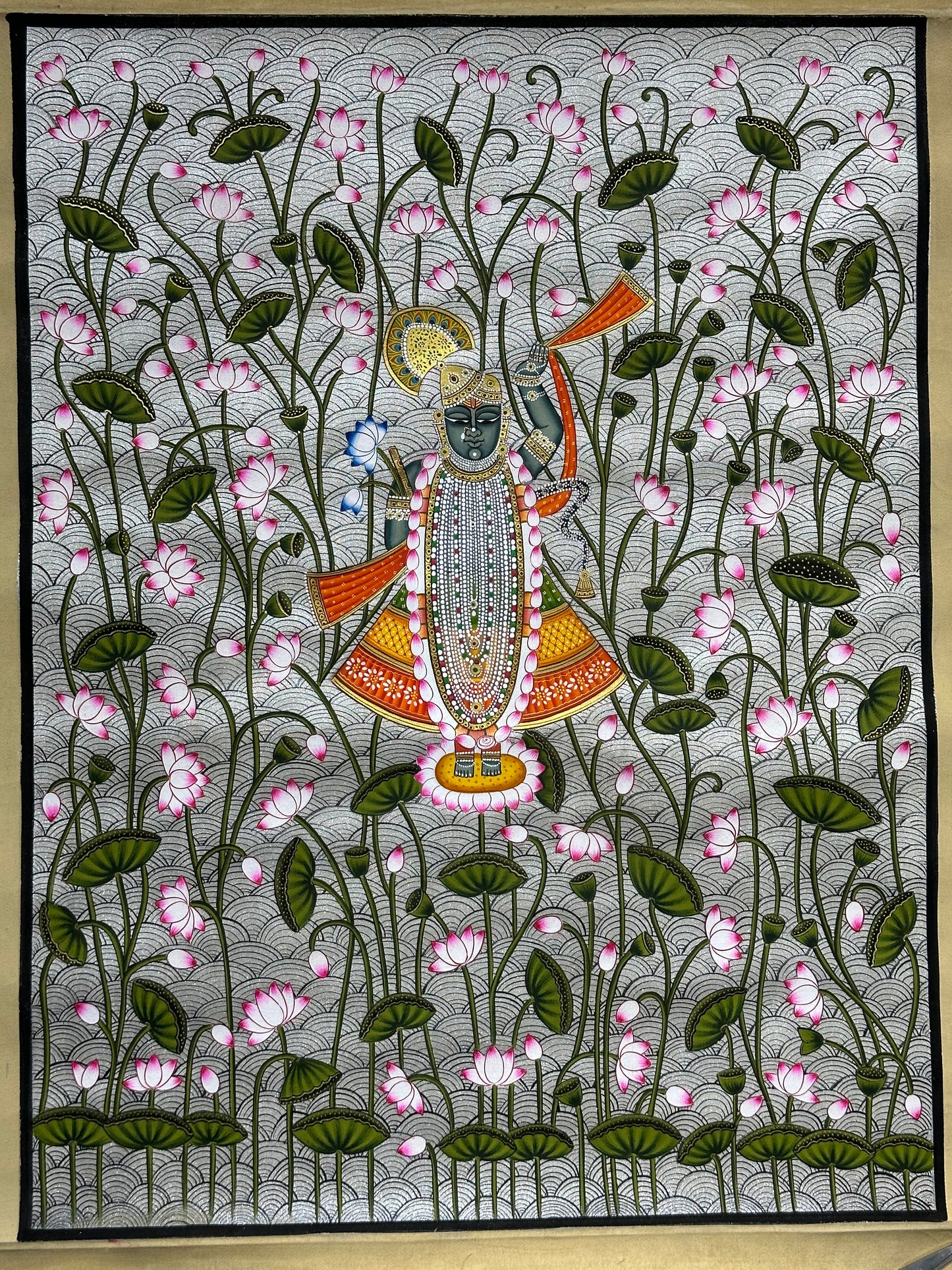 Shrinathji Pichwai with lotuses 18”x24”