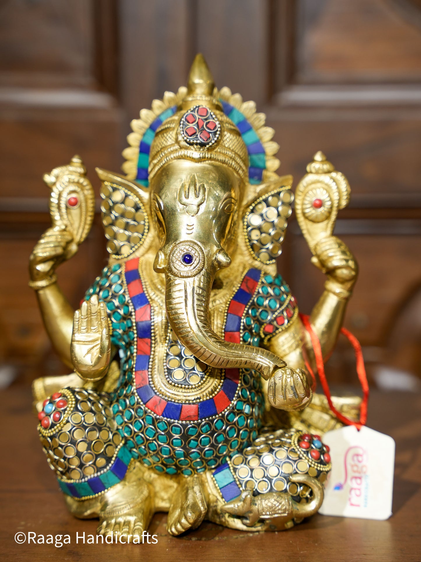 Brass Ganesha Stonework with Prabhavali