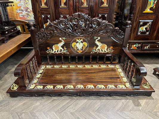 Rosewood Swing/Jhula/ Oonjal w Backrest | 5x2 ft | Elephant Inlay