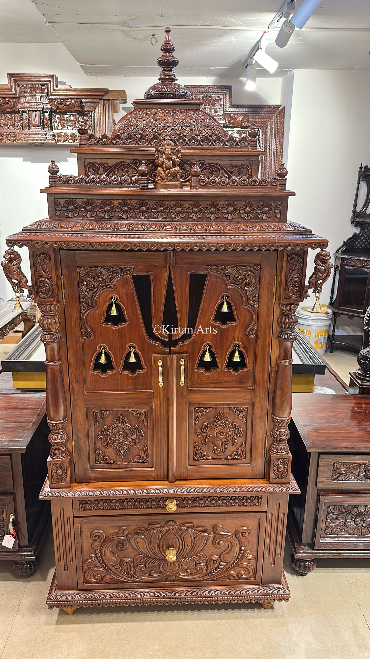 Teakwood Balaji Carved Mandir | 6ft | Walnut Finish