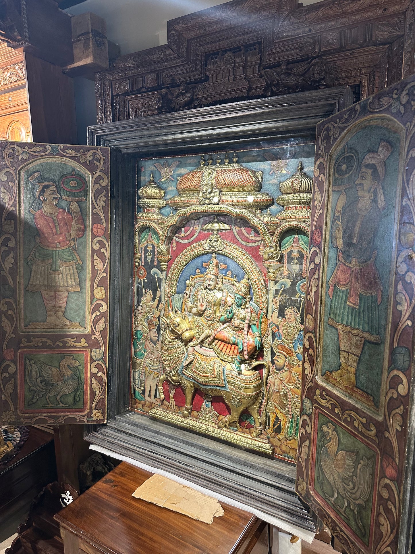 Lord Shiva and Parvati Tanjore with Art Doors 3.5x4.5 ft