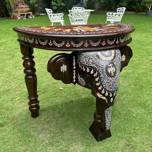 Rosewood Elephant Console Table | 30" | Wooden Inlay