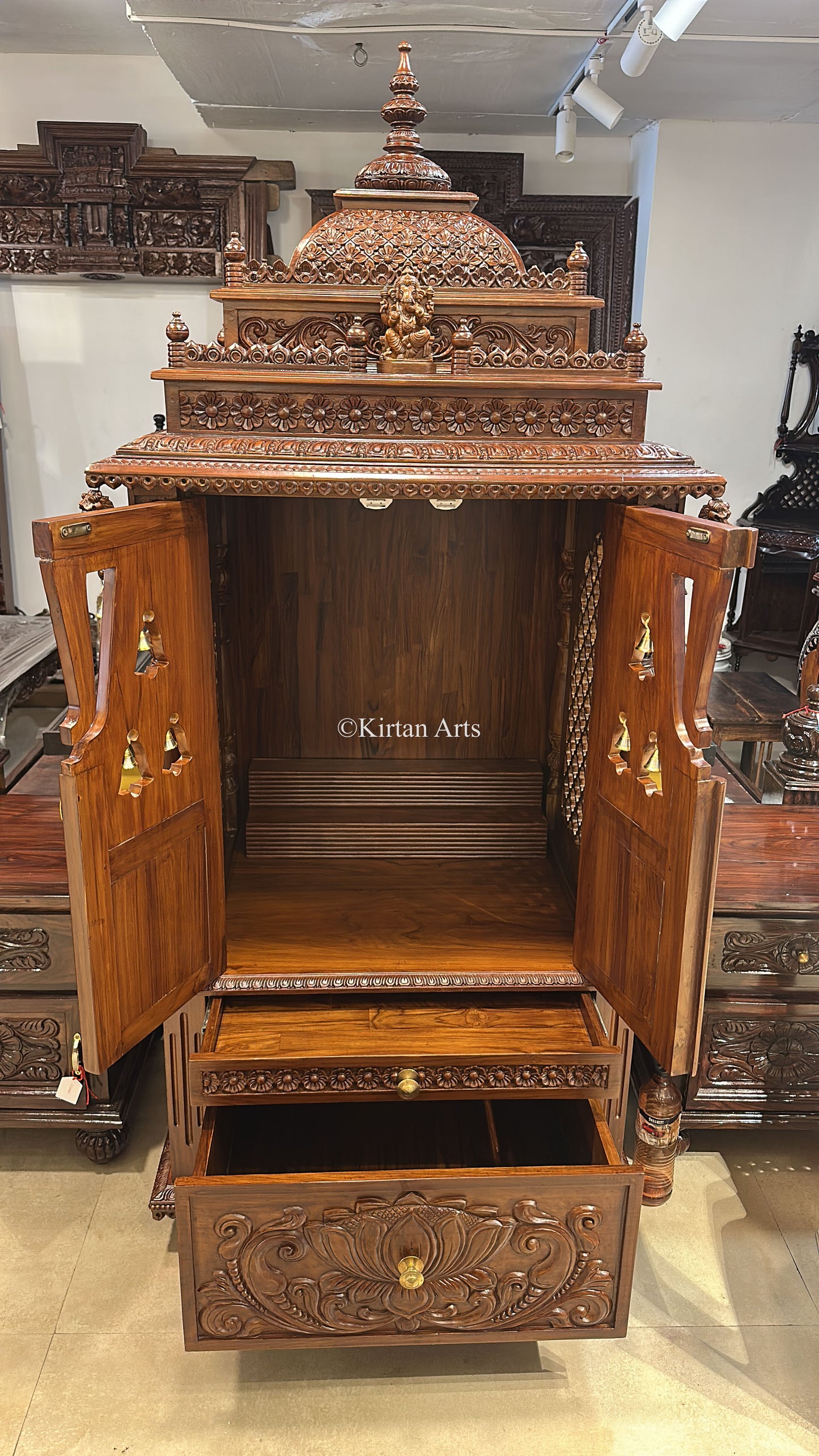 Teakwood Balaji Carved Mandir | 6ft | Walnut Finish