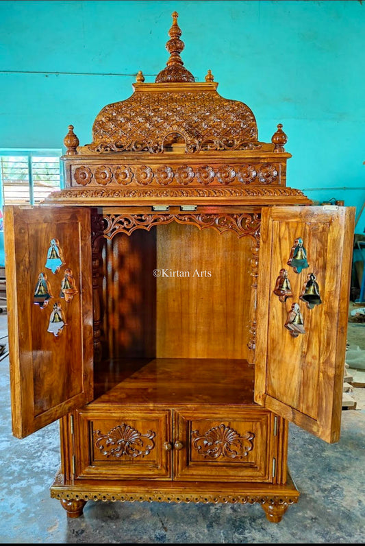 Teakwood Carved Mandir with Doors 3x2 ft