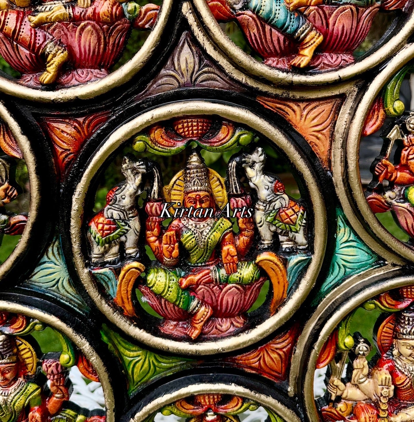 Wood Carved Ashtalakshmi Circular Wall Panel | 36”x36”