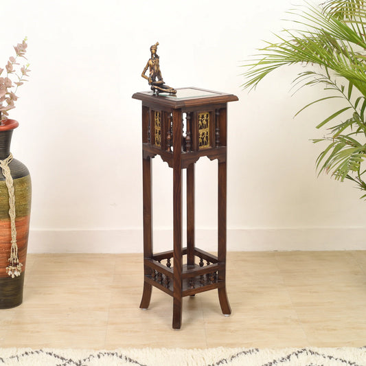 Nyra-III Premium Teakwood 36-Inch Extra Tall Planter Stand – Warli & Dhokra Art Accents