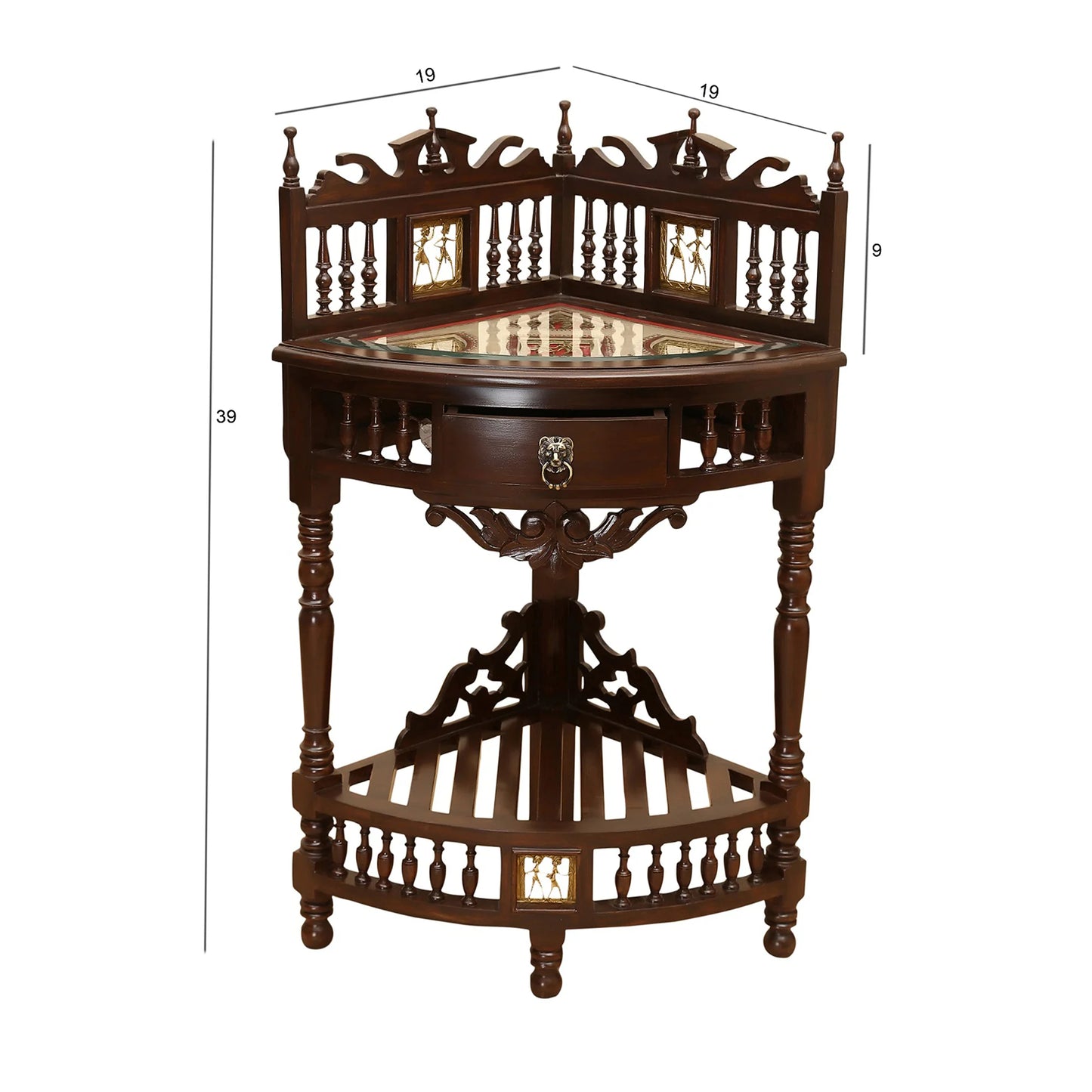 Quadro-II Solid Teakwood Corner Table – 39-Inch Traditional Walnut Finish Accent Table