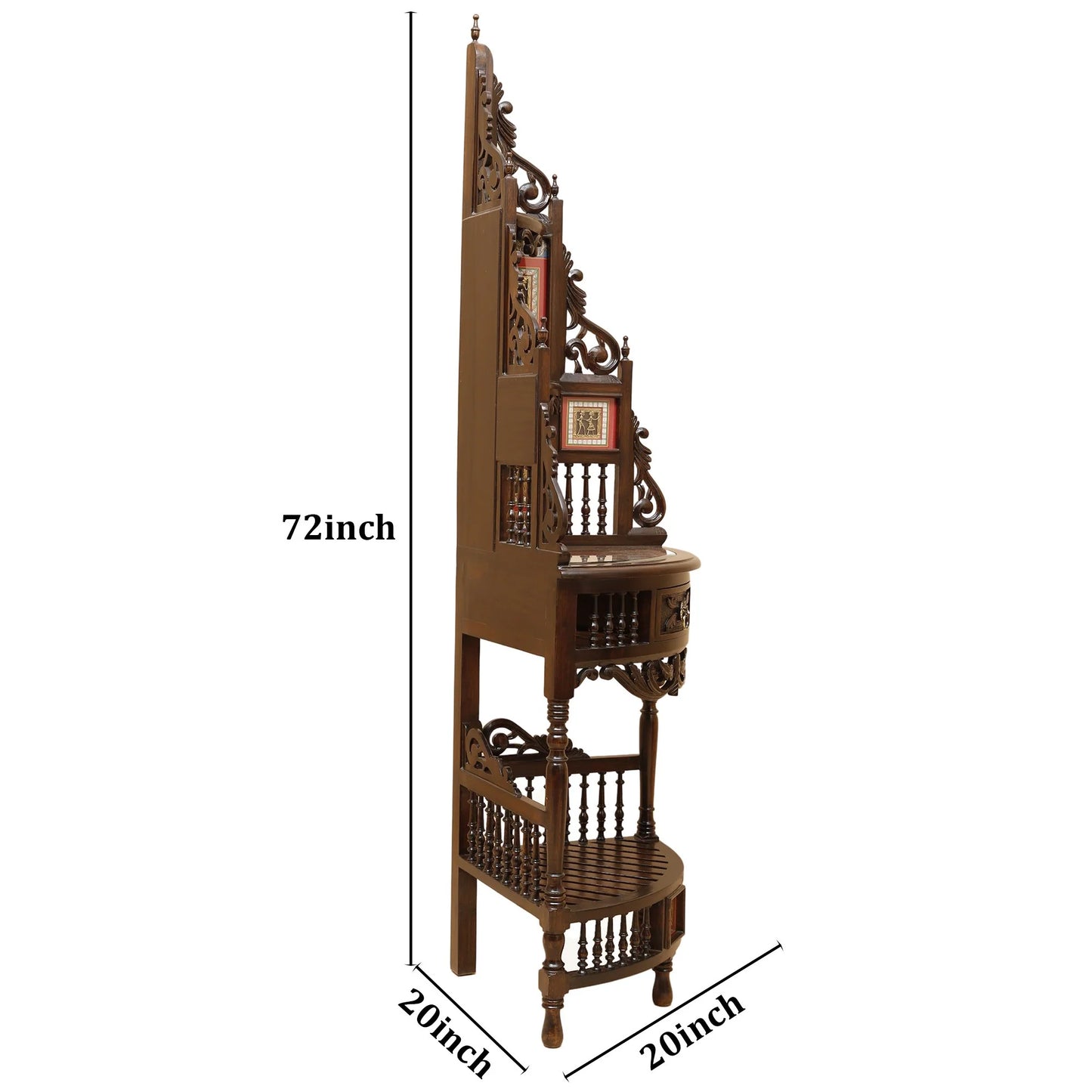Quadro-III Solid Teakwood Corner Table – 72-Inch Tall Traditional Walnut Finish Corner Cabinet