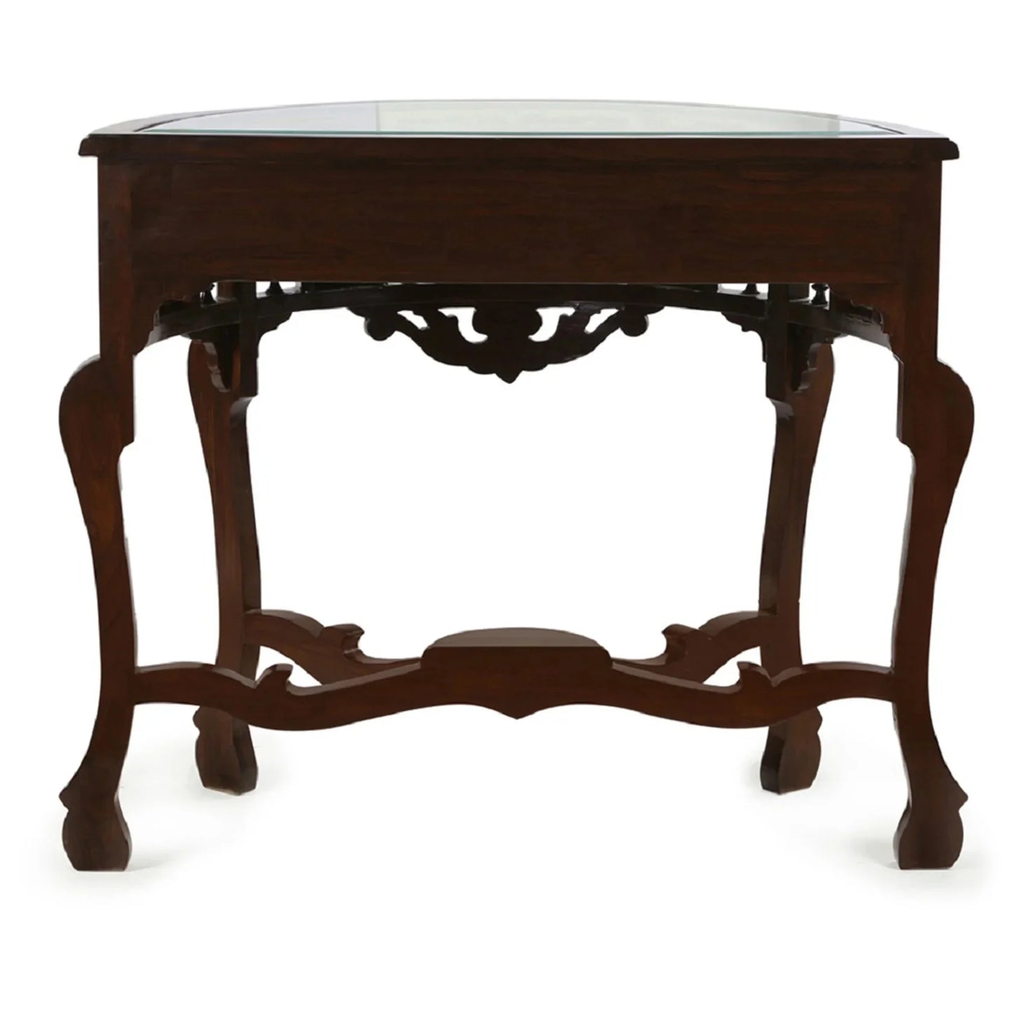 Awadh Solid Teakwood Console Table – 36-Inch Traditional Walnut Finish Foyer Table with Dhokra Metalcraft and Hand-Painted Art