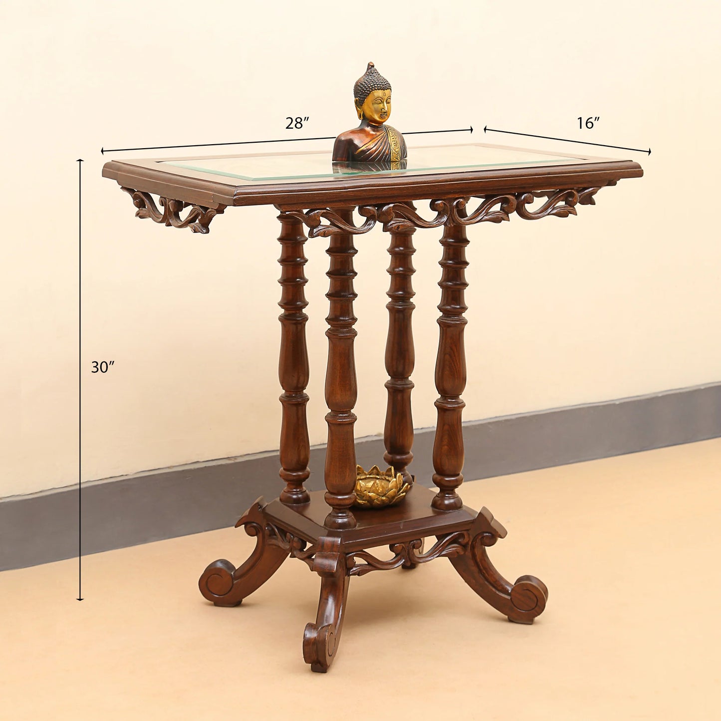 Kama Solid Teakwood Rectangular Console Table – 28-Inch Traditional Walnut Finish Foyer Table