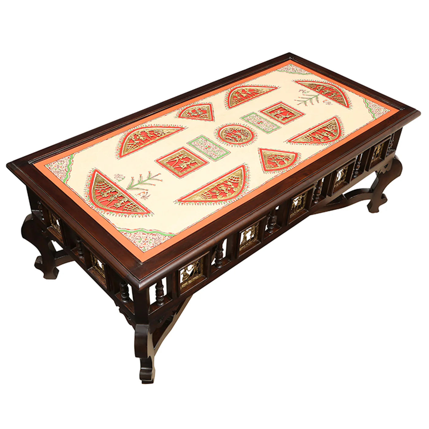 Teakwood Maharaja Art Sofa Set (3+1+1+Center Table) | Dhokra Art