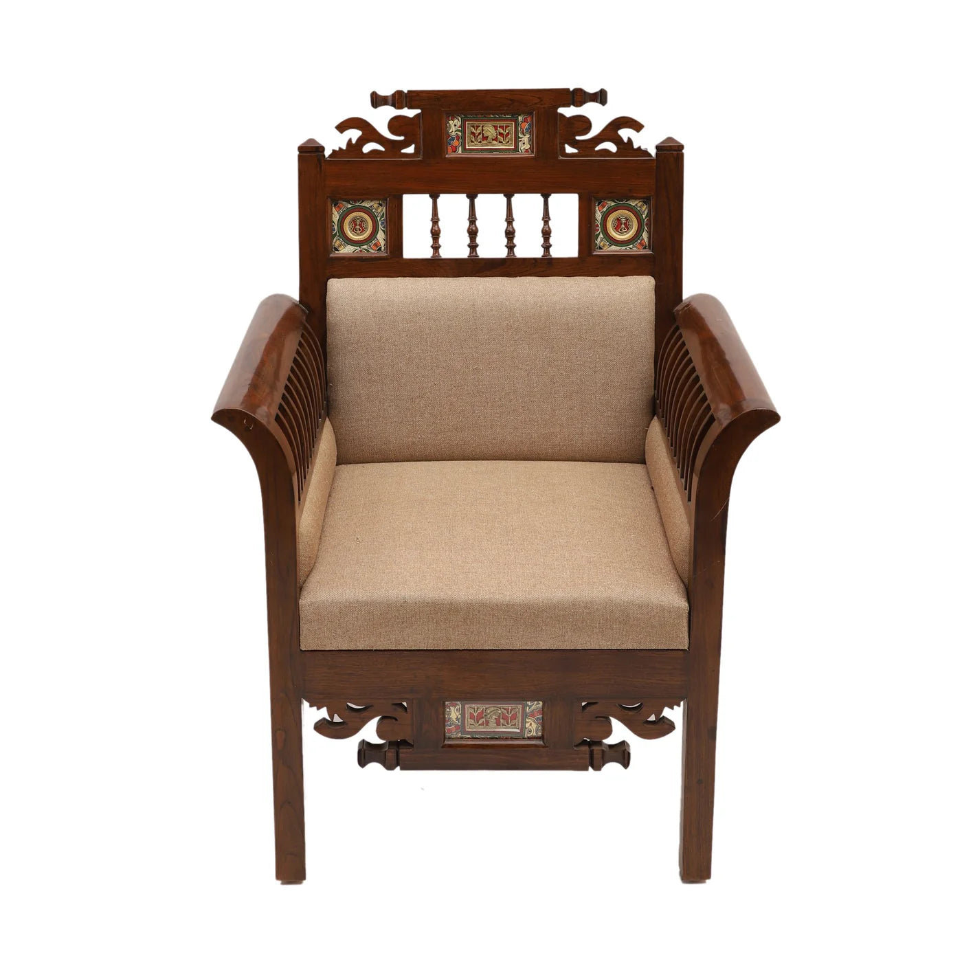 Teakwood Maharaja Art Sofa Set (3+1+1+Center Table) | Dhokra Art