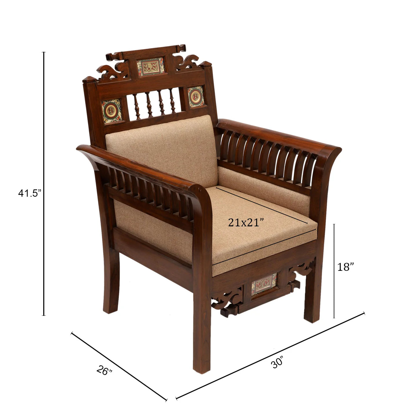 Teakwood Maharaja Art Sofa Set (3+1+1+Center Table) | Dhokra Art