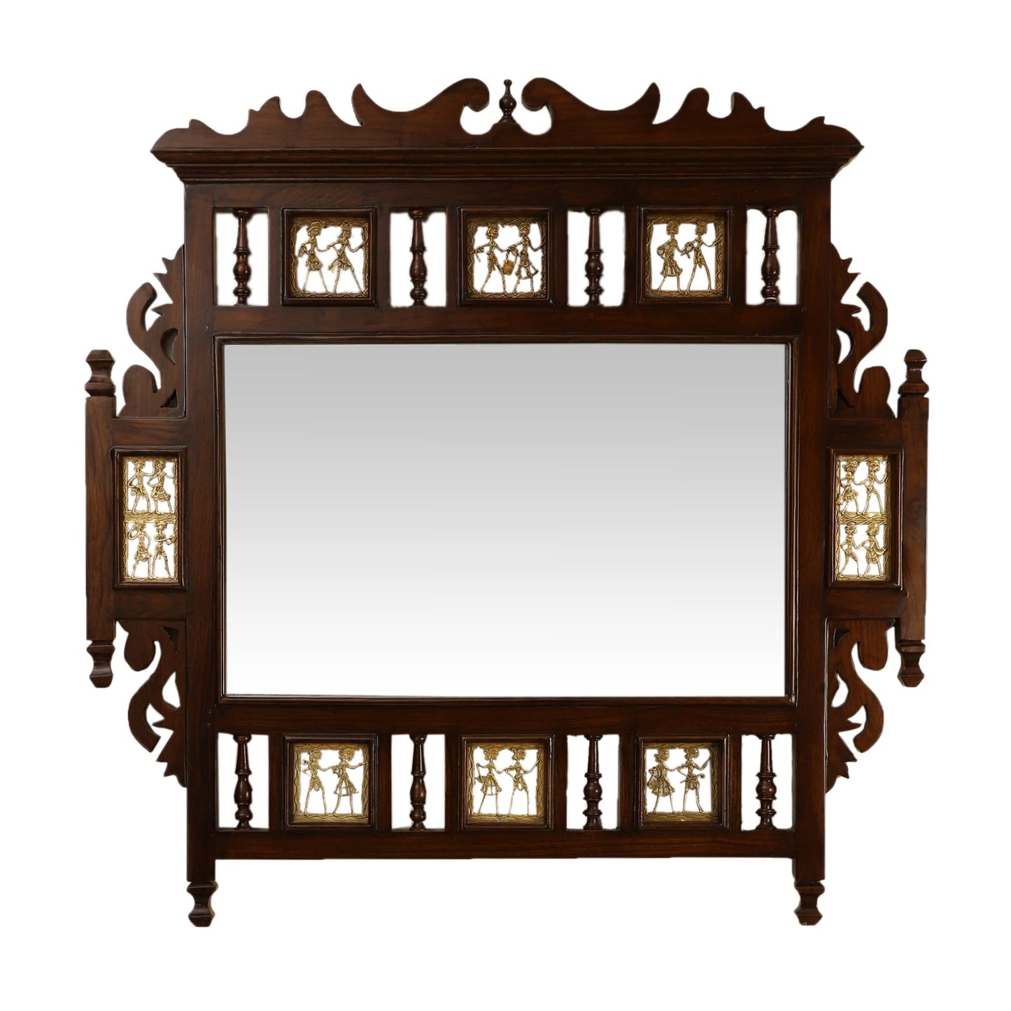 Soumya Solid Teakwood Wall Mirror – 36x36 Inch Traditional Walnut Finish Statement Mirror