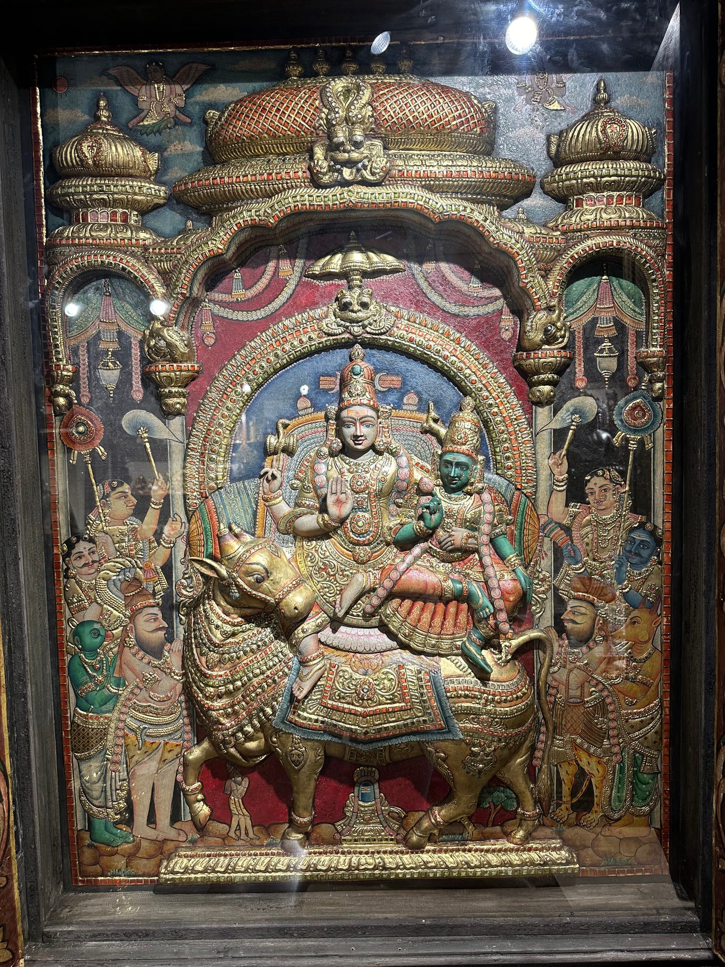 Lord Shiva and Parvati Tanjore with Art Doors 3.5x4.5 ft