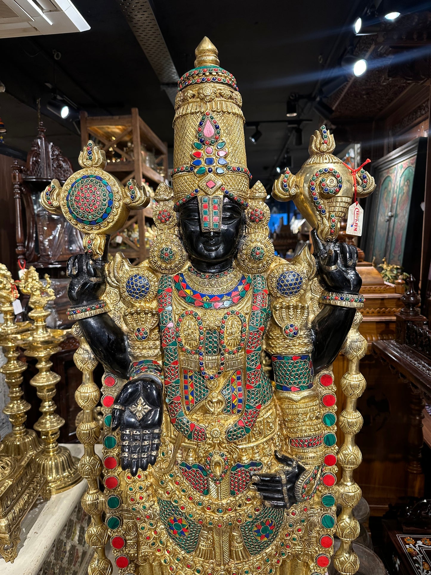 Brass Tirupati Balaji Idol | Lord Venkateswara | Stonework |48 Inches