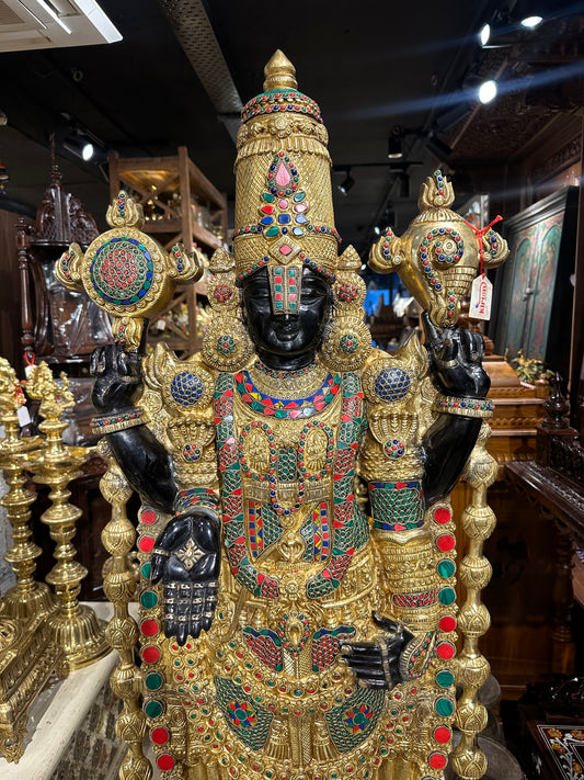 Brass Tirupati Balaji Idol | Lord Venkateswara | Stonework |48 Inches