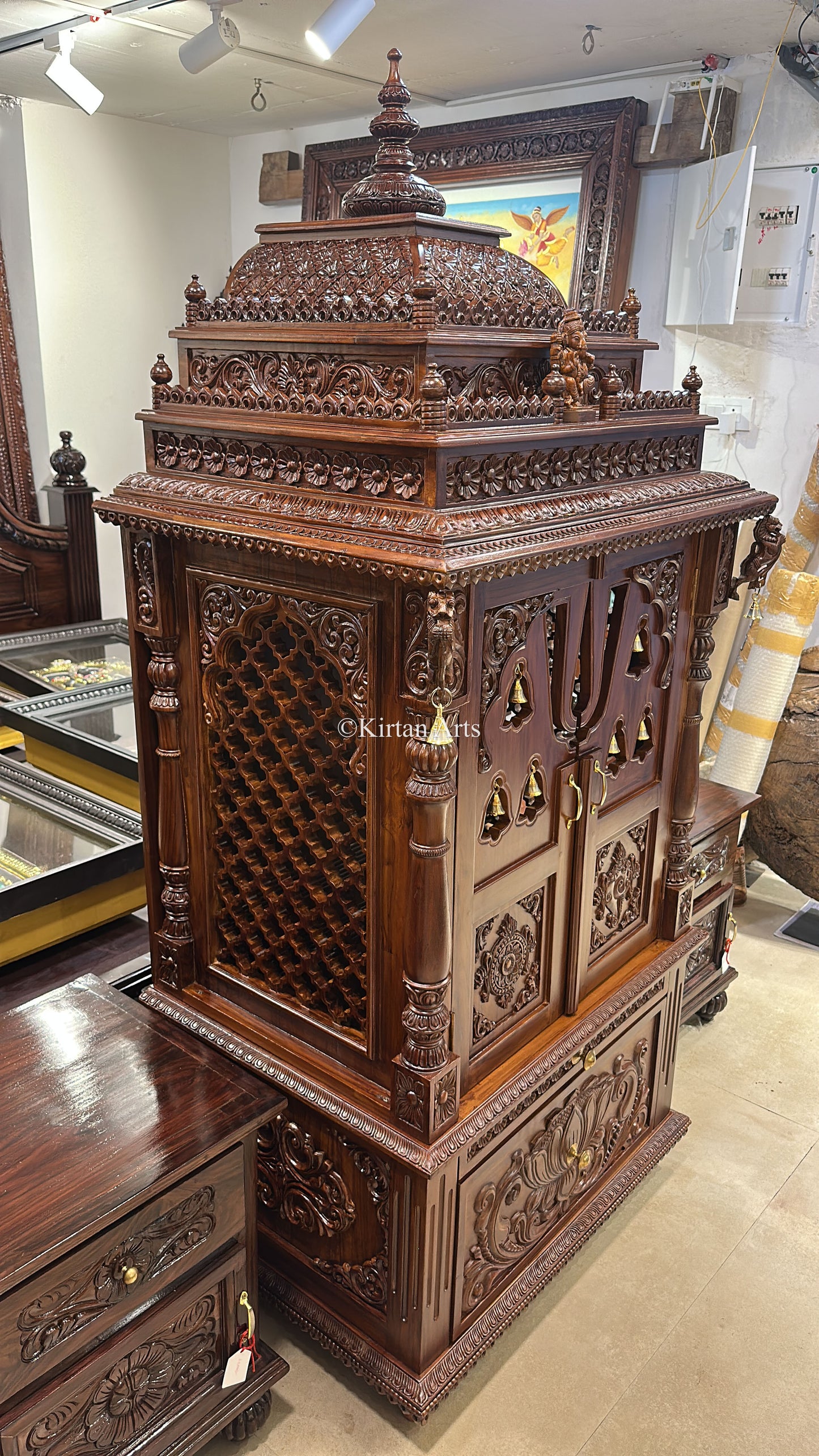 Teakwood Balaji Carved Mandir | 6ft | Walnut Finish