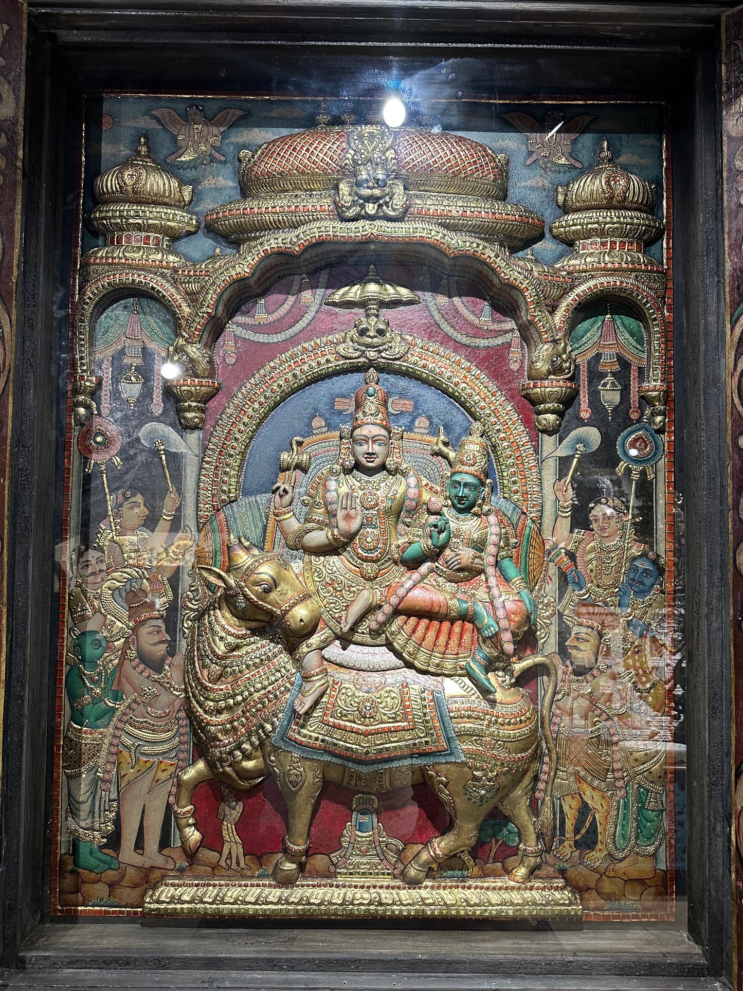 Lord Shiva and Parvati Tanjore with Art Doors 3.5x4.5 ft