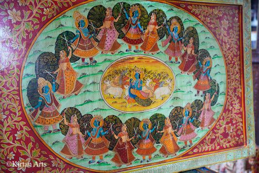 Handpainted Raslila Pichwai on Wood 4ft