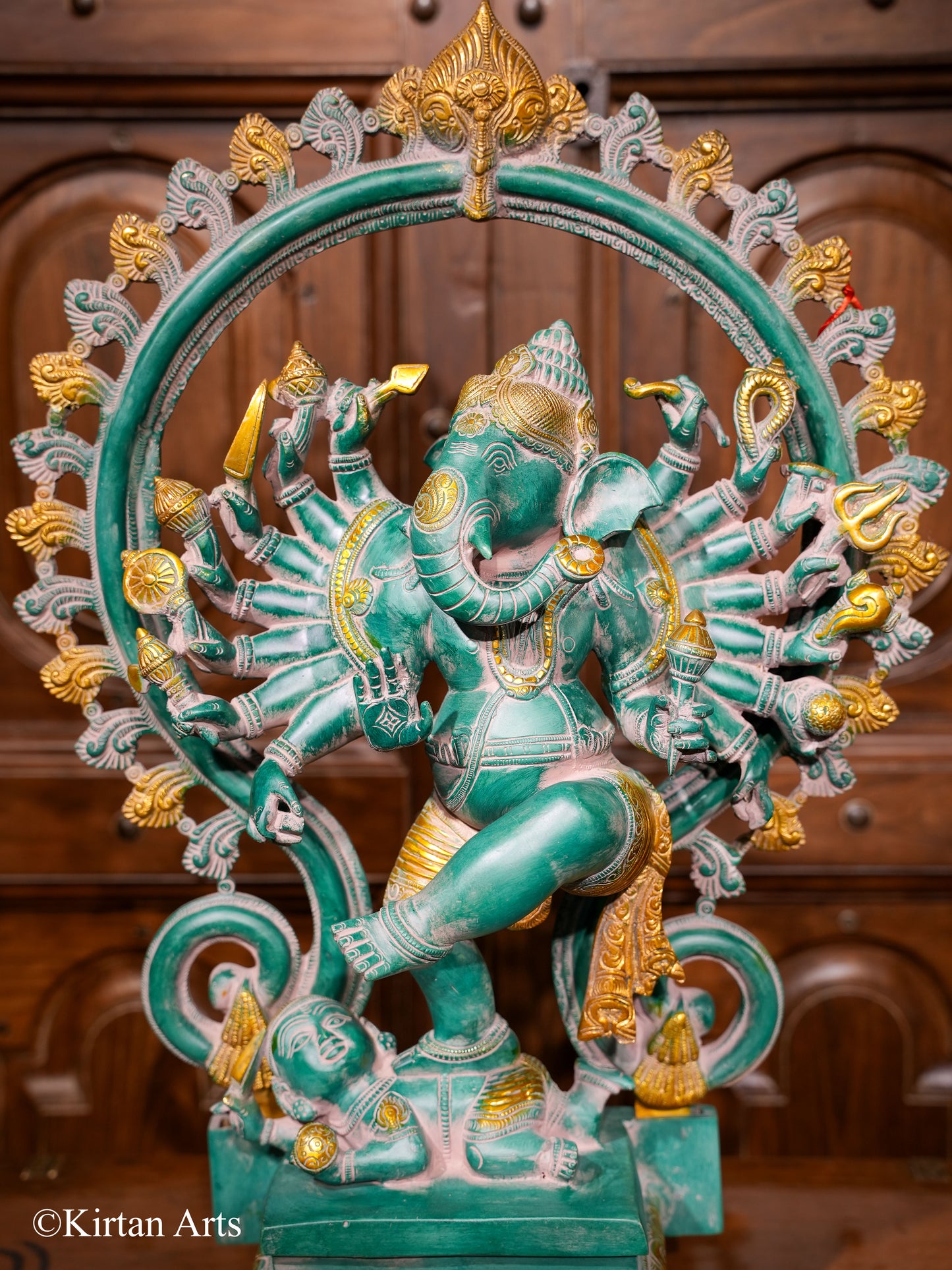 Brass Lord Ganesha 16 Hand Antique Finish 26"