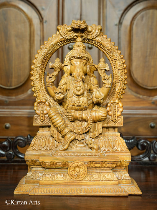 Teakwood Carved Ganesha (RajaGanapathy) 16"
